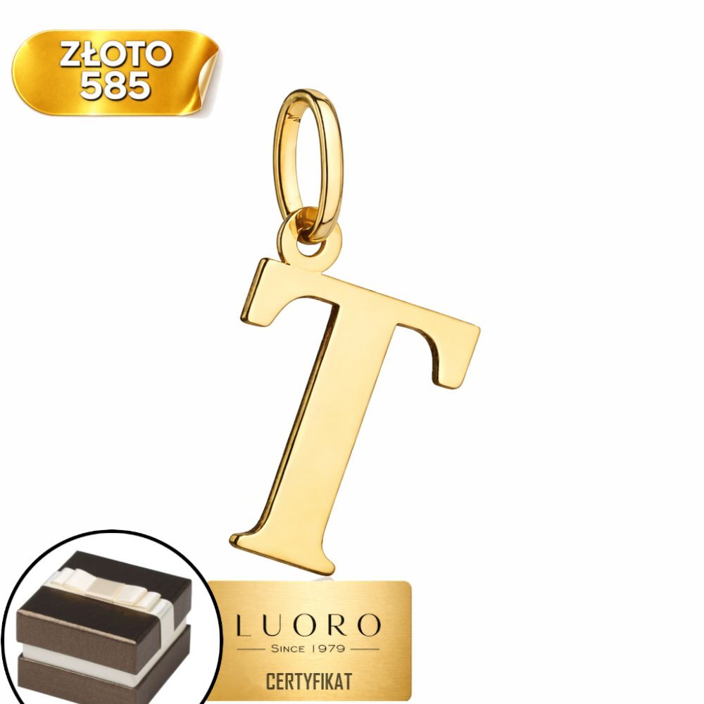 ZAWIESZKA ZŁOTA 585 14K LITERKA T DUŻA 24 MM ŻÓŁTE ZŁOTO ELEGANCKA