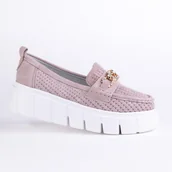 Mokasyny damskie - Mokasyny damskie ażurowe GOODIN GD-FT-127 skóra zamsz ażurek beż 36 - miniaturka - grafika 1