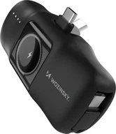 Powerbanki - Mini powerbank Wozinsky WF16-YCS 5000mAh 15W USB-C z wbudowanym kablem USB-C i ładowarką do Apple Watch - czarny - miniaturka - grafika 1