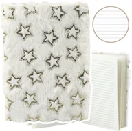 Zeszyty szkolne - Pluszowy Zeszyt Notatnik W Linie Złote Gwiazdki Biały A5 80 Kartek LEAN - miniaturka - grafika 1