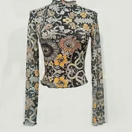 Bluzki damskie - TEMU Damska koszulka z długim rękawem w kwiatowy wzór - seksowny, przezroczysty top z siateczki z okrągłym dekoltem, lekka, oddychająca tkanina do - miniaturka - grafika 1