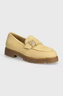 Mokasyny damskie - Tommy Hilfiger mokasyny nubukowe CLEATED NUBUCK BOAT SHOE kolor beżowy na platformie FW0FW08062 - grafika 1