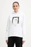 Bluzy damskie - Karl Lagerfeld bluza damska kolor biały z kapturem z nadrukiem B1W20012 - miniaturka - grafika 1