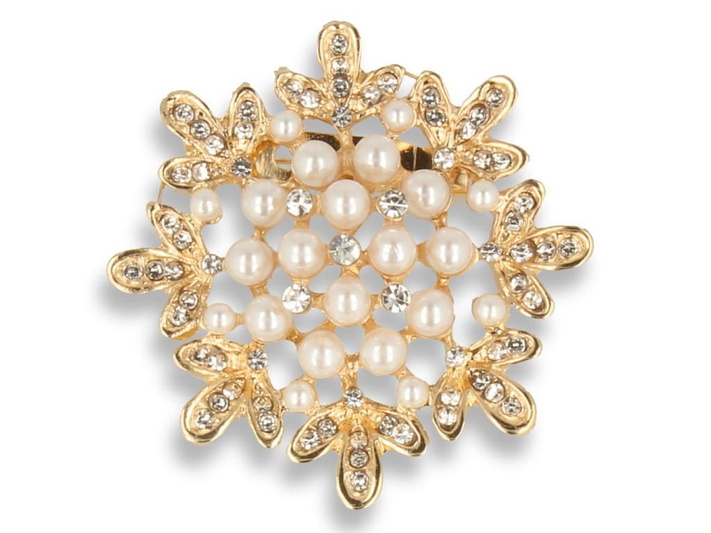 Broszka Damska Złota Śnieżka Z Perełkami