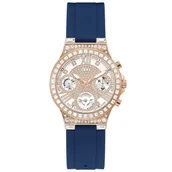 Zegarki damskie - Różowozłoty zegarek Guess Moonlight na granatowym pasku z kryształami GW0257L3 - miniaturka - grafika 1