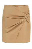 Spódnice - GUESS BEŻOWA MINI SPÓDNICA Z EFEKTEM DRAPOWANIA I ZAMKIEM S GMA - miniaturka - grafika 1