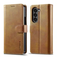 Etui i futerały do telefonów - Do Samsung Galaxy Z Fold5 5G LC.IMEEKE Skórzane etui na telefon z teksturą cielęcia Brown - miniaturka - grafika 1