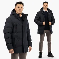 Kurtki męskie - Kurtka Zimowa Męska Z Kapturem Klasyczna Puchowa Ciepła Granatowa XXL Granatowy - miniaturka - grafika 1