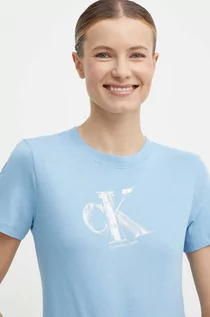 Koszulki sportowe damskie - Calvin Klein Jeans t-shirt bawełniany damski kolor niebieski J20J223165 - grafika 1