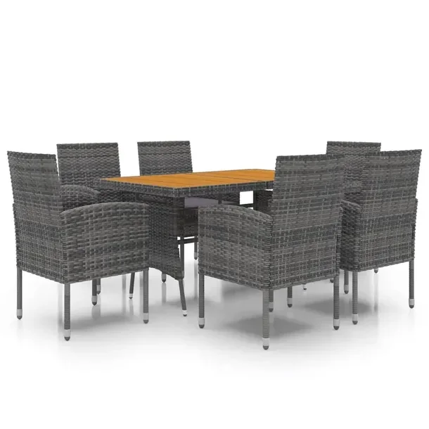Zestaw mebli ogrodowych szary z poduszkami 130x70x72 cm, 6 krzeseł 52x56x8