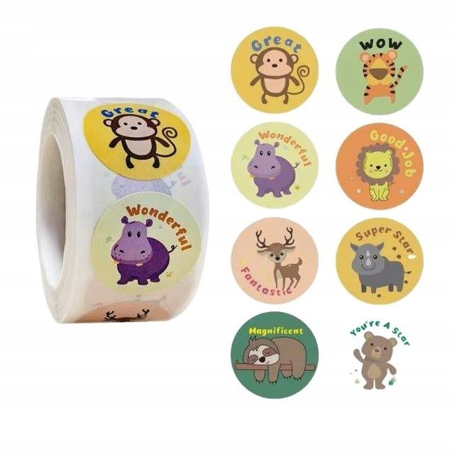 NAKLEJKI MOTYWACYJNE DLA DZIECKA UCZNIÓW NAUCZYCIELI ANGIELSKI rolka 500szt