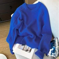 Swetry damskie - TEMU Elegancki Zimowy Sweter - Miękki, Elastyczny, z Okrągłym Dekoltem i Długim Rękawem, Jednokolorowy (Beżowy/Granatowy/Czarny/Biały) - Przytulna - miniaturka - grafika 1