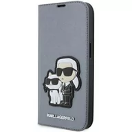 Etui i futerały do telefonów - Karl Lagerfeld KLBKP14XSANKCPG iPhone 14 Pro Max 6.7" bookcase srebrny/silver Saffiano Karl & Choupette - miniaturka - grafika 1