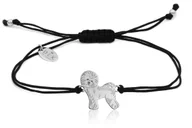 Bransoletki - Bransoletka z psem bichonem srebrnym na czarnym sznurku - miniaturka - grafika 1