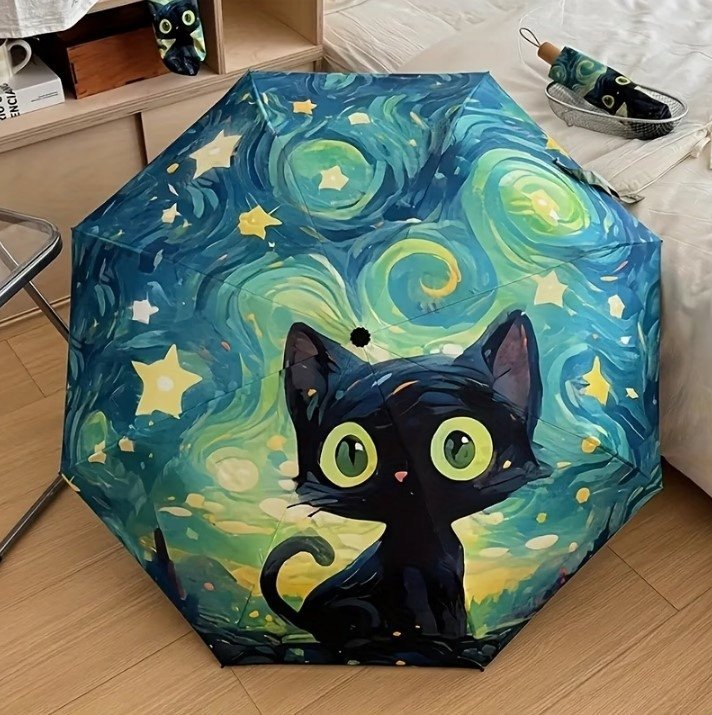 PARASOL składany PARASOLKA W KOTY CZARNY KOT KAWAII ANIME POP ART prezent