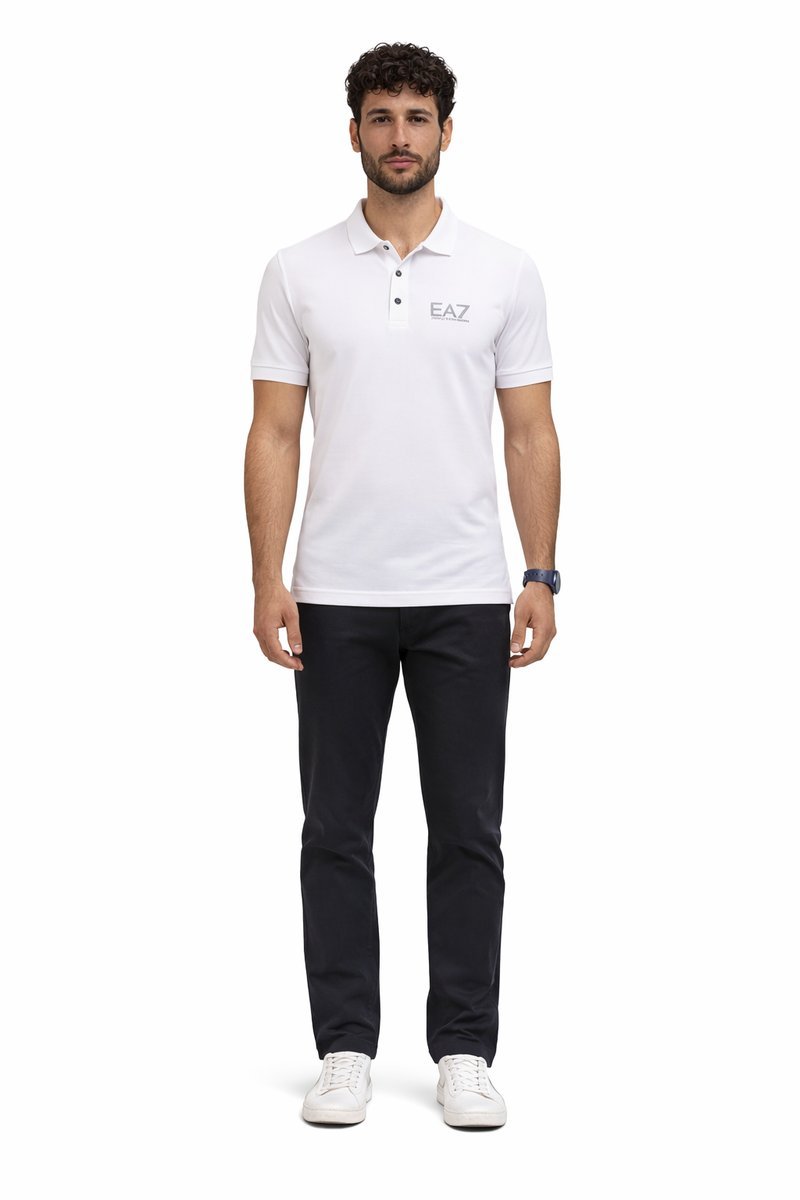 EMPORIO ARMANI BIAŁA KOSZULKA POLO Z LOGO I KRÓTKIM RĘKAWEM L 1I3A