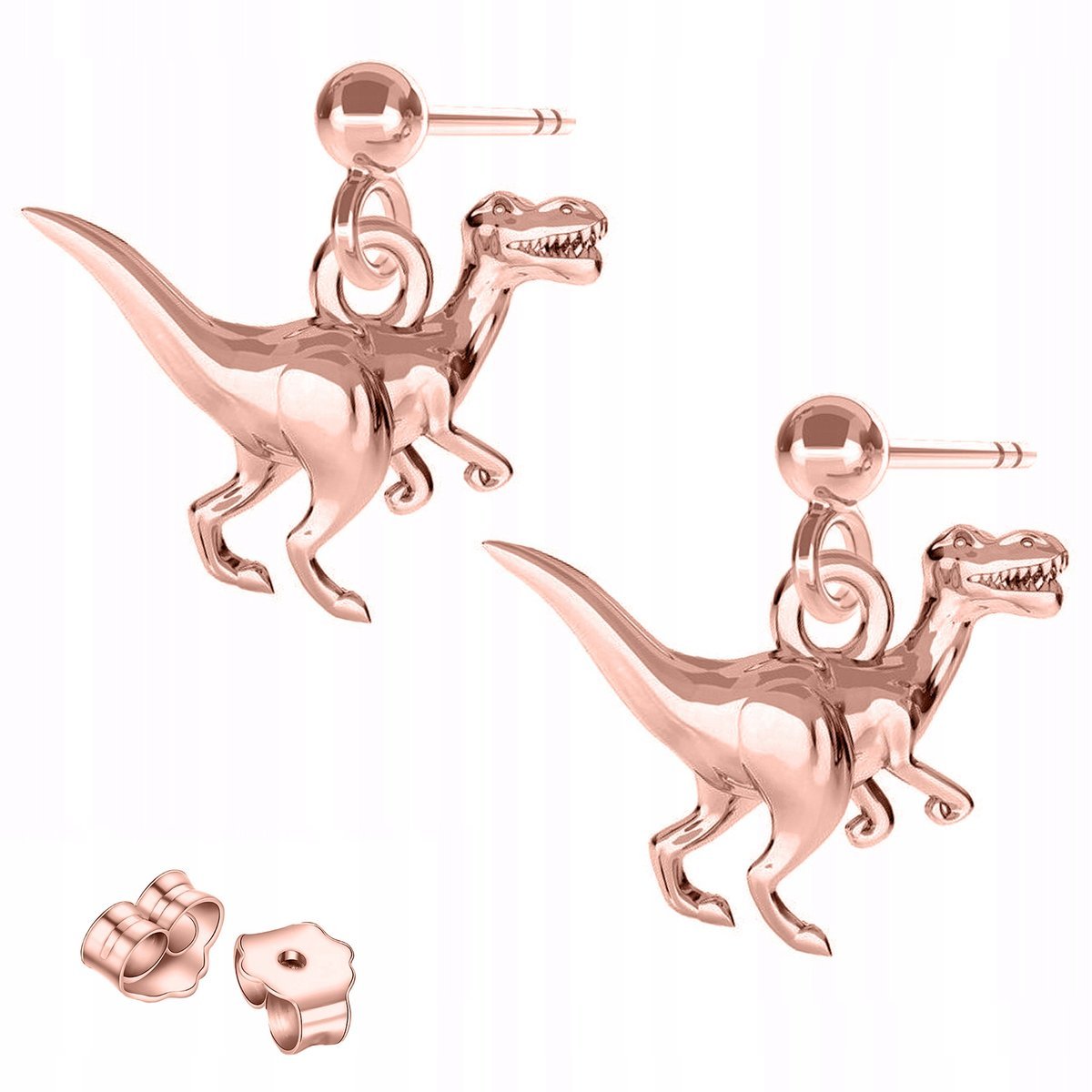 Kolczyki Pozłacane Dinozaury T-rex z Dinozaurem Dino Dinozaur SREBRO 925