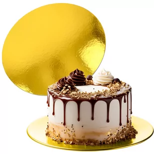 Podkład Pod Tort Okrągły Złoto Podkładka Na Ciasto Ślub Urodziny 25cm - Dodatki do ciast w proszku - miniaturka - grafika 1