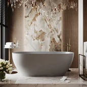 Wanny - Massi Wanna wolnostojąca owalna z konglomeratu 160 x 75 cm RONA Grey mat / połysk przelew typu SLIM cienki rant - miniaturka - grafika 1