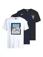 Koszulki męskie - JACK & JONES T-shirt męski, Czarny/opakowanie: czarny + biały + granatowy, L - miniaturka - grafika 1