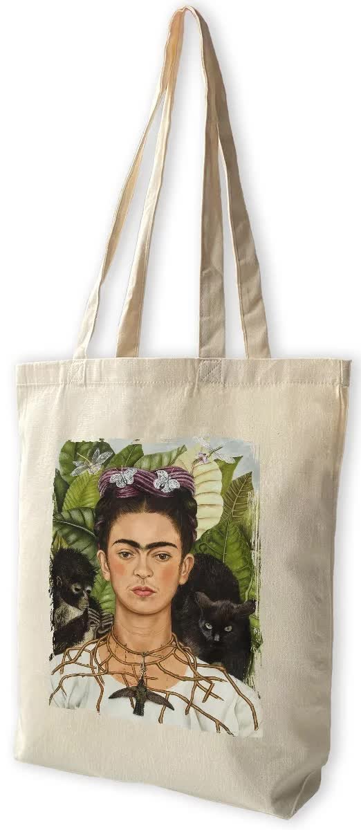 Torba bawełniana Autoportret z cierniowym naszyjnikiem i kolibrem Frida Kahlo