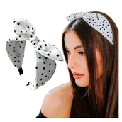 Ozdoby do włosów - Opaska do Włosów Biała z Kokardą na Głowę Szeroka w Czarne Kropki Wygodna - miniaturka - grafika 1
