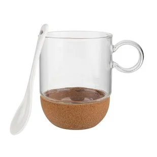 Kubek szklany na korkowej podstawce zamknięte ucho 240 ml transparentny - Kubki - miniaturka - grafika 1