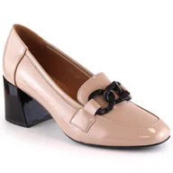 Półbuty damskie - Lakierowane półbuty damskie na ozdobnym obcasie beżowe Vinceza 10878 beżowy - miniaturka - grafika 1