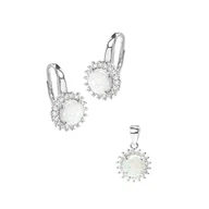 Zestawy biżuterii dla kobiet - Srebrny komplet kolczyki zawieszka White Opal - miniaturka - grafika 1