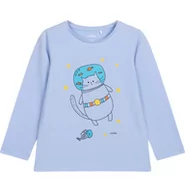 Bluzki dla dziewczynek - T-shirt z długim rękawem dla dziewczynki, z kotem astronautą, błękitny 9-13 lat - miniaturka - grafika 1