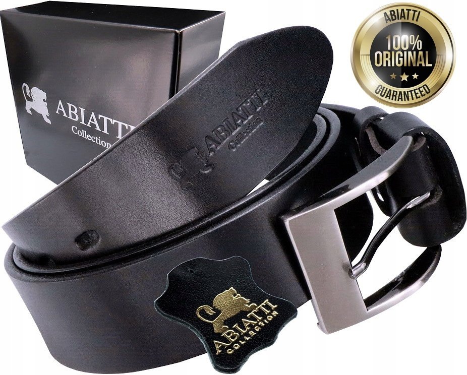 CZARNY PASEK SKÓRZANY MĘSKI DO JEANSÓW SZEROKI PAS GRUBA SKÓRA ABIATTI