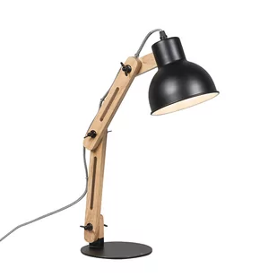 QAZQA Przemysłowa lampa stołowa czarna z drewnem - Woodi - Lampy stojące - miniaturka - grafika 1