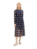 Sukienki - TOM TAILOR jeansowa damska sukienka siateczkowa ze wzorem, 29961-Granatowy abstrakcyjny kwiatowy nadruk, M - miniaturka - grafika 1