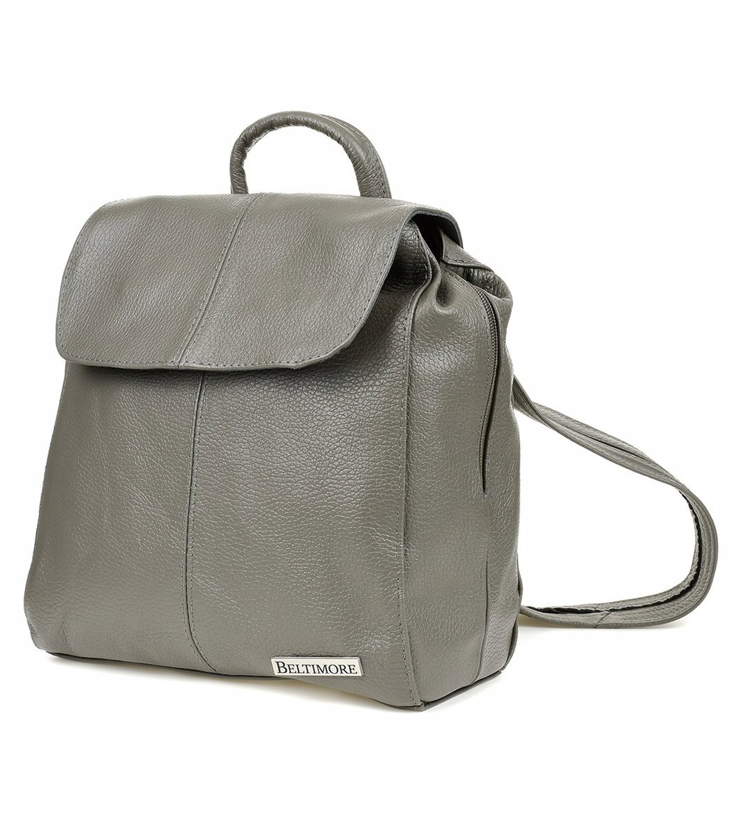 Damski Plecak Skórzany Z Klapą Solidny Pojemny Szary Beltimore S41