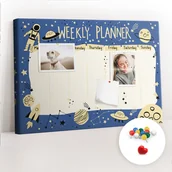 Tablice i flipcharty - Szkolna Tablica korkowa 60x40 cm, Kolorowe Pinezki, wzór Kosmiczny tygodniowy planer - miniaturka - grafika 1