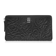 Portfele - Czarny portfel damski skórzany poziomy w kwiaty Paolo Peruzzi AL-13-BL - miniaturka - grafika 1