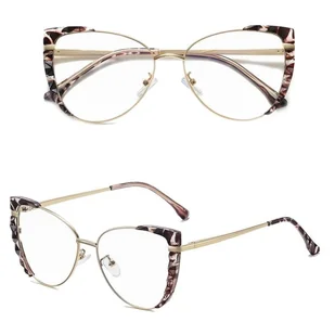 Damskie kocie okulary zerówki do komputera BLUE LIGHT z flexami 25136A panterka/złoty - Okulary korekcyjne, oprawki, szkła - miniaturka - grafika 1