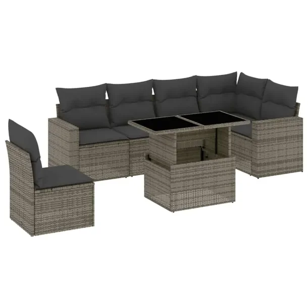 Zestaw mebli ogrodowych szary rattan PE, 62 x 62 x 69 cm, regulowany stół