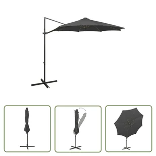 The Living Store Parasol wiszący z lampkami LED i słupkiem - antracytowy - 300 cm - Parasol Wiszący - Parasole ogrodowe - miniaturka - grafika 1