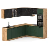 Meble kuchenne - Kuchnia narożna z blatem duża 4.6m wotan san sebastian butelkowa zieleń - miniaturka - grafika 1
