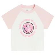 Koszulki dla dziewczynek - Cool Club, T-shirt dziewczęcy, crop top, biały, SmileyWorld - miniaturka - grafika 1
