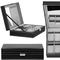 Pudełka i szkatułki - Szkatułka Na Zegarki 33X20X9 Cm Czarno-Szary Organizer Z Przegródkami Ekoskóra - miniaturka - grafika 1