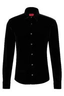 Koszule męskie - HUGO Męska koszula Ermo Slim Fit z sezonowym nadrukiem na płótnie, Czarny, M - miniaturka - grafika 1