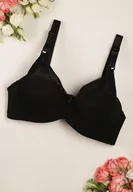 Biustonosze - Czarny Klasyczny Biustonosz z Gładkiej Tkaniny z Regulowanymi Ramiączkami Kenle - miniaturka - grafika 1