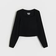 Swetry damskie - Reserved - Sweter z kwadratowym dekoltem - Czarny - miniaturka - grafika 1