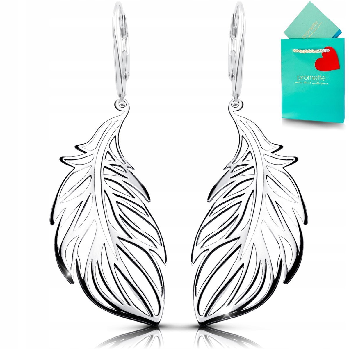 Kolczyki srebrne wiszące ażurowe pióra długie lekkie piórka boho srebro 925