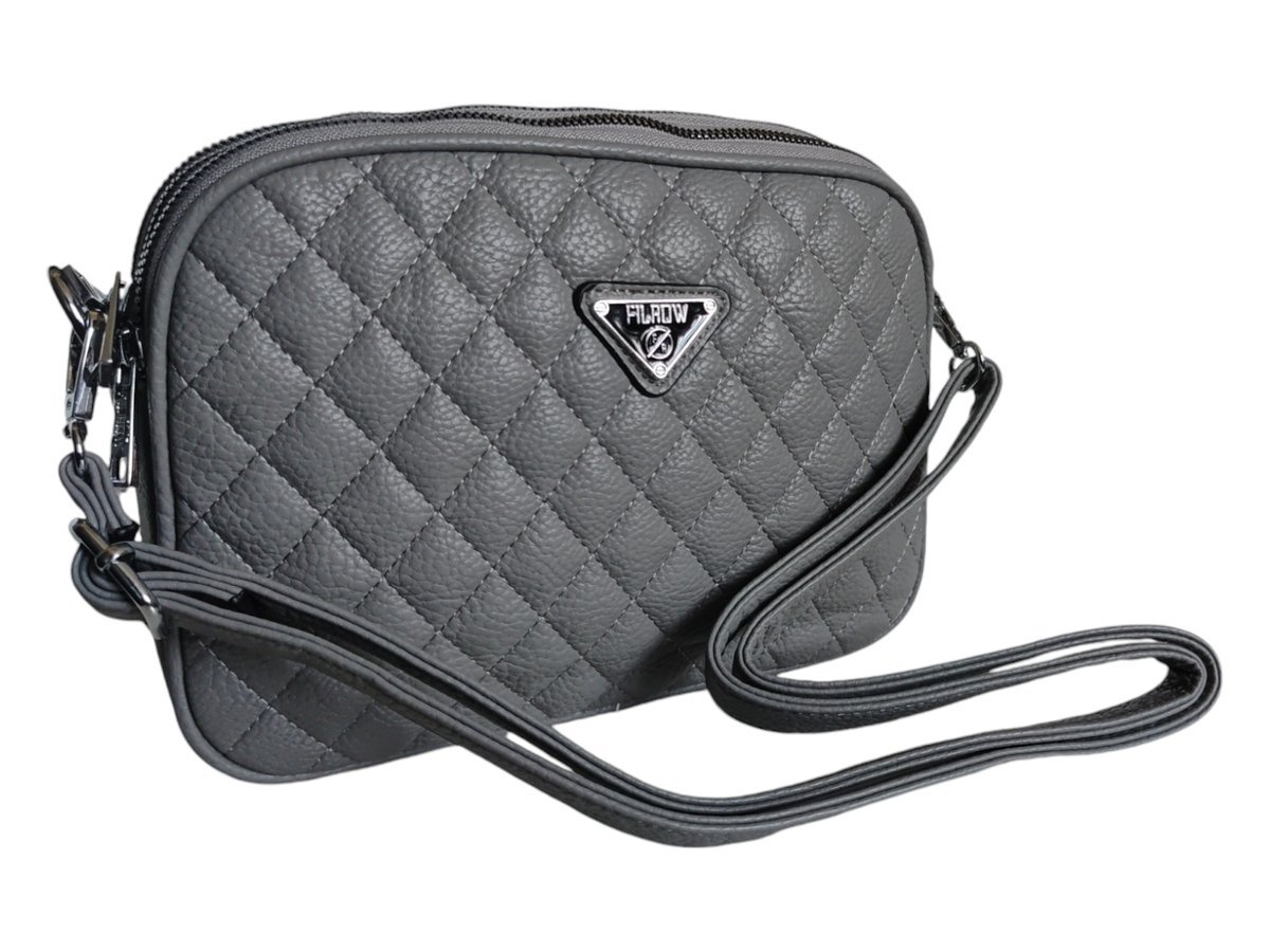 Torebka Damska A5, Pikowana Szara Mała Listonoszka Na Ramię, Kuferek Damski