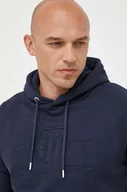 Bluzy męskie - Gant bluza męska kolor granatowy z kapturem z aplikacją - miniaturka - grafika 1