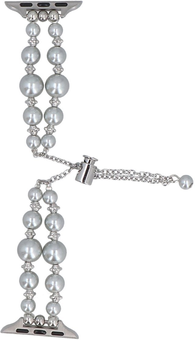GlacierX Nowa bransoleta do smartwatcha GlacierX Slider Clasp Double Chain Pearl Bracelet Silver Gleam do Apple Watch 38/40/41mm Srebrna