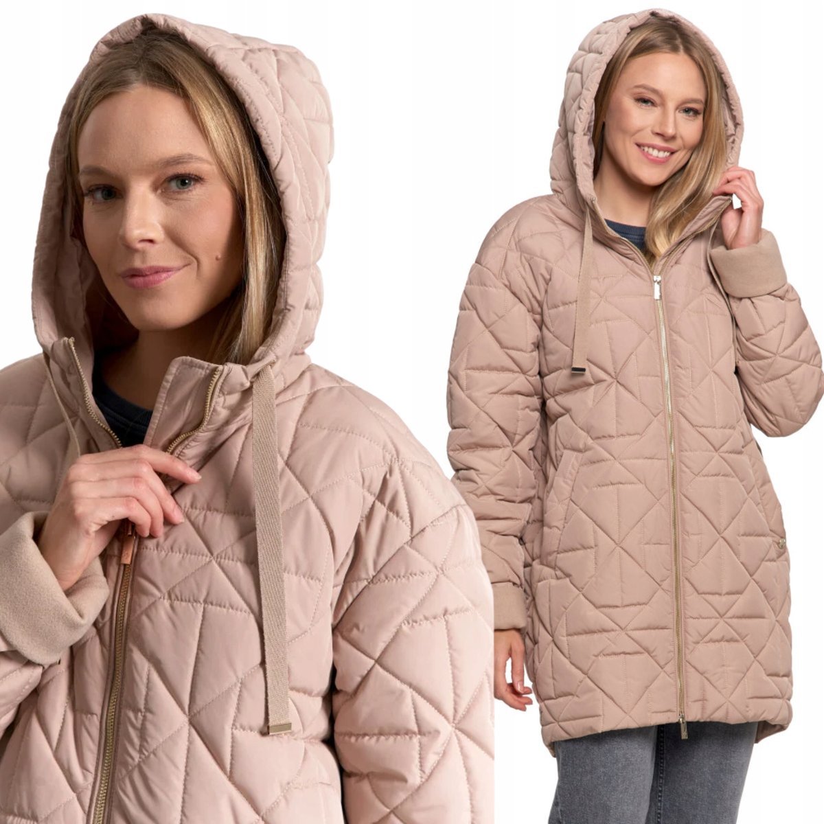 ELEGANCKA KURTKA DAMSKA PRZEJŚCIOWA Z KAPTUREM CIEPŁA JESIEŃ MORAJ XXL/3XL BEIGE